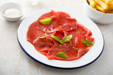 Traditional homemade beef carpaccio