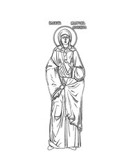 Saint Matrona Nikonova. Coloring page in Byzantine style on white background