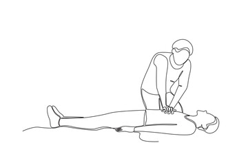One continuous line drawing of Cpr aid for an unconscious person. Single line draw vector graphic design illustration.
