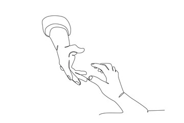 One continuous line drawing of Helping hands. Single line draw vector graphic design illustration.
