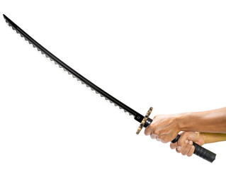 Hand's holding Samurai Sword or Rapier isolated on white background, Sliver Samurai Sword with long...