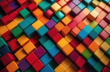 pattern with squares. Colorful background made of wooden blocks, diagonal angle, flat lay,