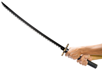 Hand's holding Samurai Sword or Rapier isolated on white background, Sliver Samurai Sword with long blade on White Background PNG file.