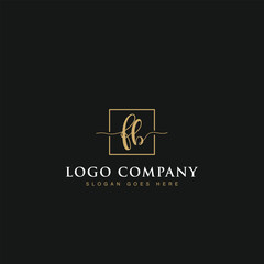 Luxurious minimalist elegant sophisticated Initials letters FB linked inside square line box vector logo designs inspirations in gold colors for brand, hotel, boutique, jewelry, restaurant or company  - obrazy, fototapety, plakaty