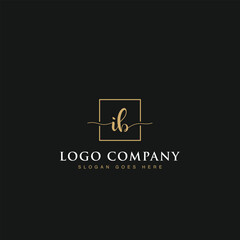 Luxurious minimalist elegant sophisticated Initials letters IB linked inside square line box vector logo designs inspirations in gold colors for brand, hotel, boutique, jewelry, restaurant or company 