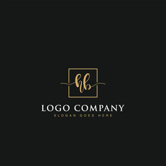 Luxurious minimalist elegant sophisticated Initials letters HB linked inside square line box vector logo designs inspirations in gold colors for brand, hotel, boutique, jewelry, restaurant or company 