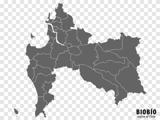 Blank map Biobio Region of Chile. High quality map Biobio with municipalities on transparent background for your web site design, logo, app, UI. Republic of Chile.  EPS10.
