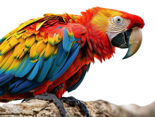 Obraz premium Macaw Parrot on Branch Isolated on Transparent or White Background, PNG