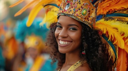 Portrait of a beautiful African American woman in a colorful carnival costume