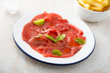 Traditional homemade beef carpaccio