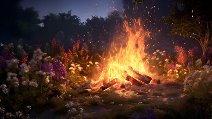 Blazing garden bonfire