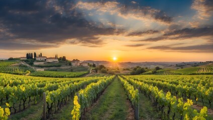Fototapeta na wymiar vineyard with sunset