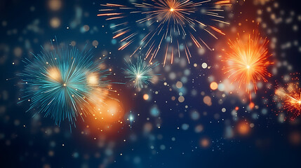 Fototapeta premium Happy New Year, burning fireworks with bokeh light background