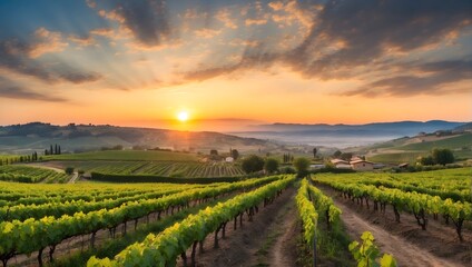Fototapeta na wymiar vineyard with sunset