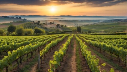 vineyard with sunset