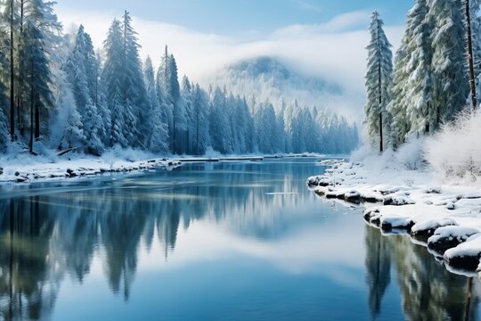 Captivating winter snow landscapes - stunning frozen scenery available for purchase on photo stock