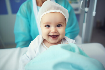 Naklejka premium Created with generative AI picture of cancer smiling patient in a hospital