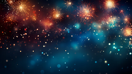 Obraz premium Happy New Year, burning fireworks with bokeh light background