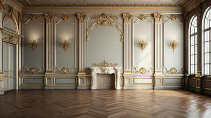 A room with gold trim with a large door and wall regal elegance luxurious flooring