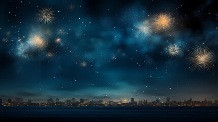 Happy New Year, burning fireworks with bokeh light background - obrazy, fototapety, plakaty