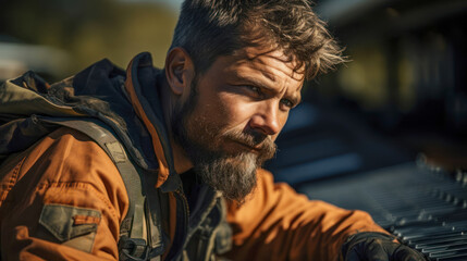 Obraz premium Portrait of a man from a special forces group waiting orders from his superiors