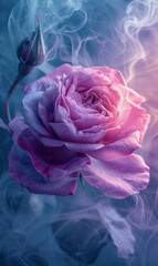 Pink rose with colored  smoke .