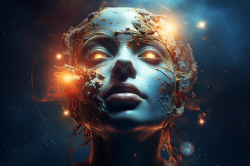 Mankind exploring the space using astronaut protective suit Generative AI closeup futurism