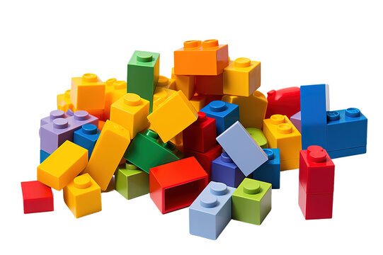 Plastic toy blocks isolated on PNG Background. Generative Ai.