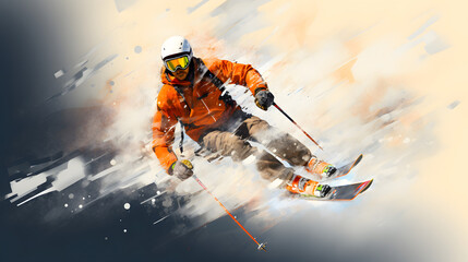 Motion of Paste Skier Running Down