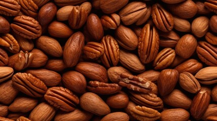 Pecan nut seamless pattern. Food repeated background. - obrazy, fototapety, plakaty