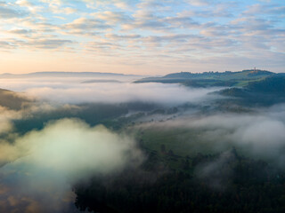 View of Vltava river. Meander from Solenice , aerial drone pic, Czech Republic