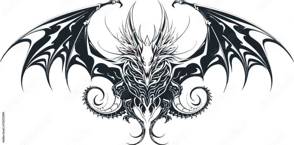Wall mural devil tattoo art of a dragon. easy to edit and adjust the colors. infinite print size and high quali - Wall murals