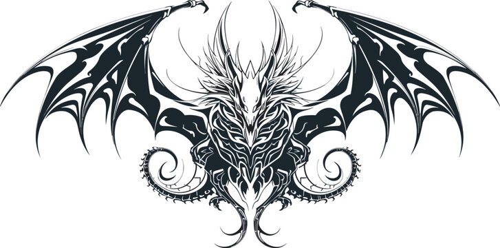 Devil tattoo art of a dragon. Easy to edit and adjust the colors. Infinite print size and high quality.