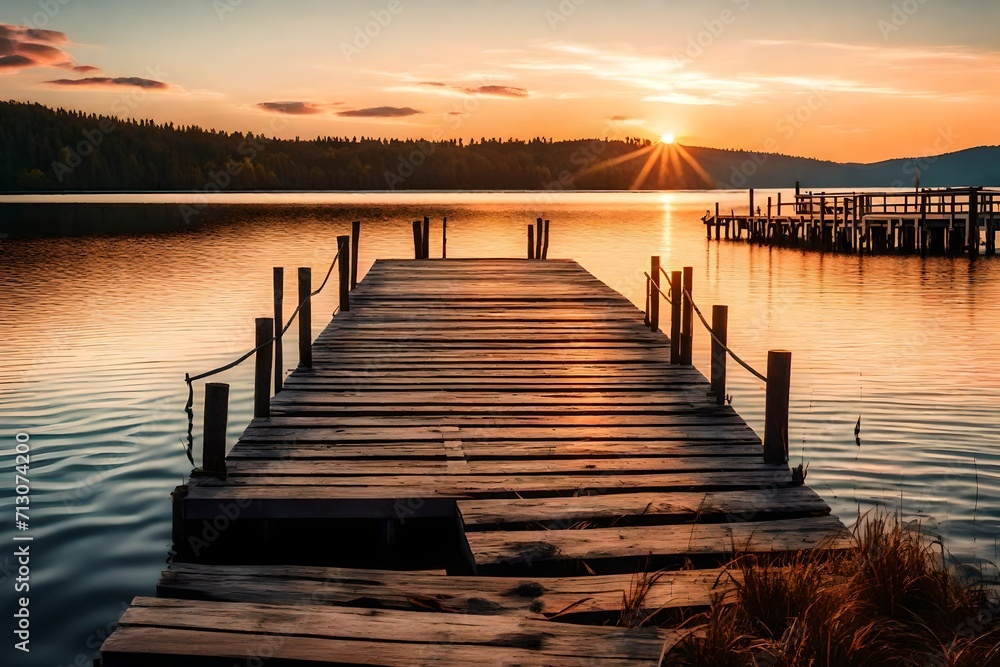 Wall mural sunset on the lake