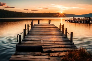 Muurstickers sunset on the lake © azka