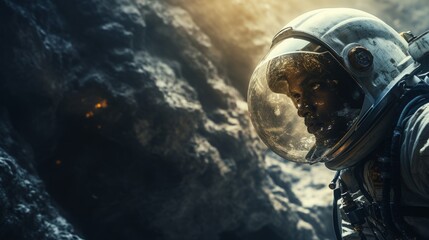 Brave Astronaut Exploring Mysterious Alien Terrain