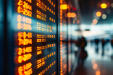 A dynamic close-up view of a digital stock exchange board displaying live market data with a blurred background.