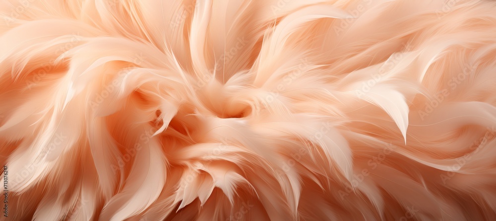 Poster close up of trendy peach feather texture abstract macro fluffy apricot feather background