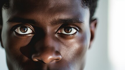 Mysterious gaze of a black man against a white wall
