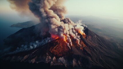 Aerial View of Active Volcano with Smoking Summit - Mount Vesuvius