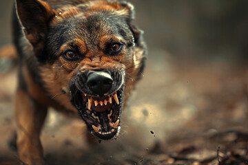 An aggressive dog growling and attacking, a dangerous dog showing it's teeth