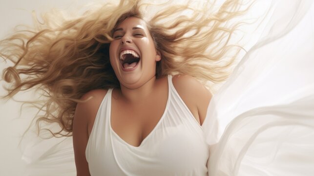 Joyful laughter of a lively woman