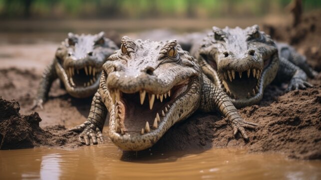 Saltwater Crocodiles Basking in Mangrove Swamp