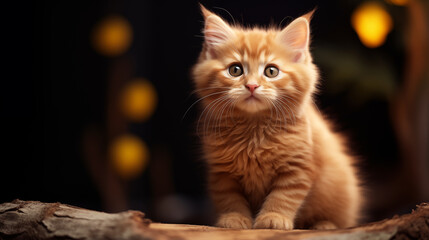 Obraz premium calm, small fluffy, cute red kitten. very cute little kitten