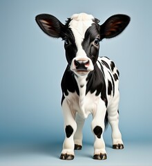 A Black & White Baby Cow Poignant with blue background