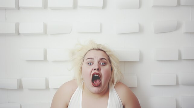 Expressions of a White Woman Against a White Wall