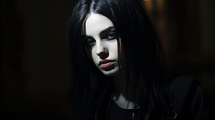 Fototapeta premium Contemplative Goth Girl in Moody Lighting