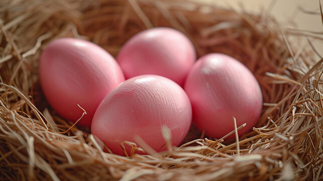 Pink eggs in nest. Easter concept. 