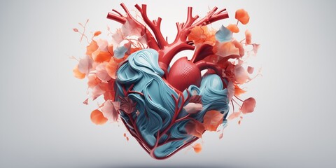 abstract red heart, love, resolution, Flowers surround the heart, love wallpaper background, blue, red, orange, 