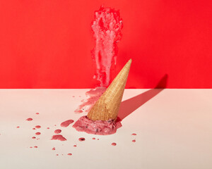 Strawberry Ice Cream Cone Upside Down Spill - 713080838